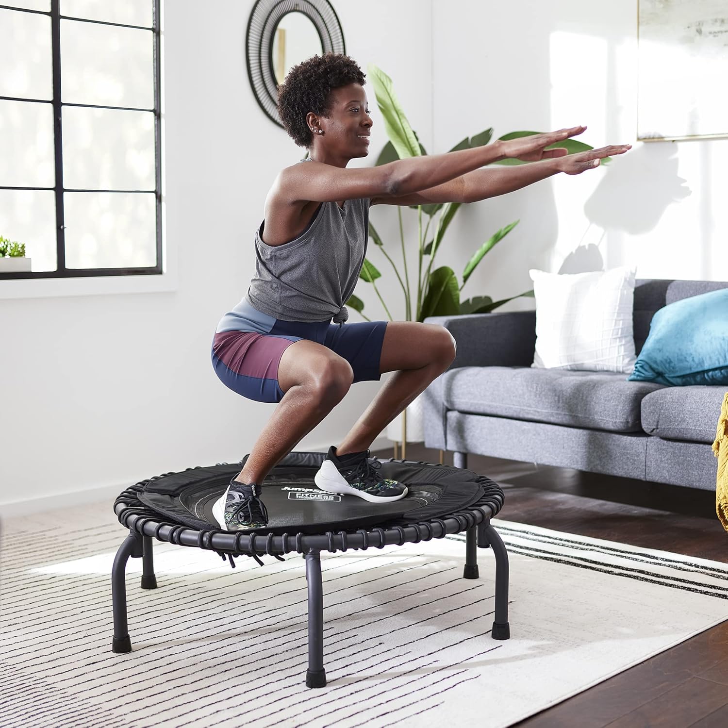 JumpSport PRO Professional Fitness Trampoline with Safe 39 Inch Bounce Surface, Stable Arched Legs, and Adjustable Tension Bungees, Black