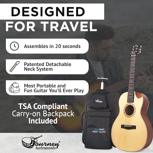 Solid Sitka Travel Guitar – PJ410N Traveling Acoustic Guitar with Collapsible Patented System – Portable Backpack Case (African Mahogany)