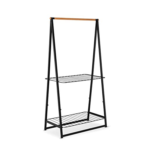 Brabantia - Linn Clothes Rack, Compact - Free Standing Clothing Rail - Clothes Storage - Hang, Air, or Dry Clothes - Sturdy Steel Frame & Bamboo Rod - 19 x 13 x 67 inches - Black