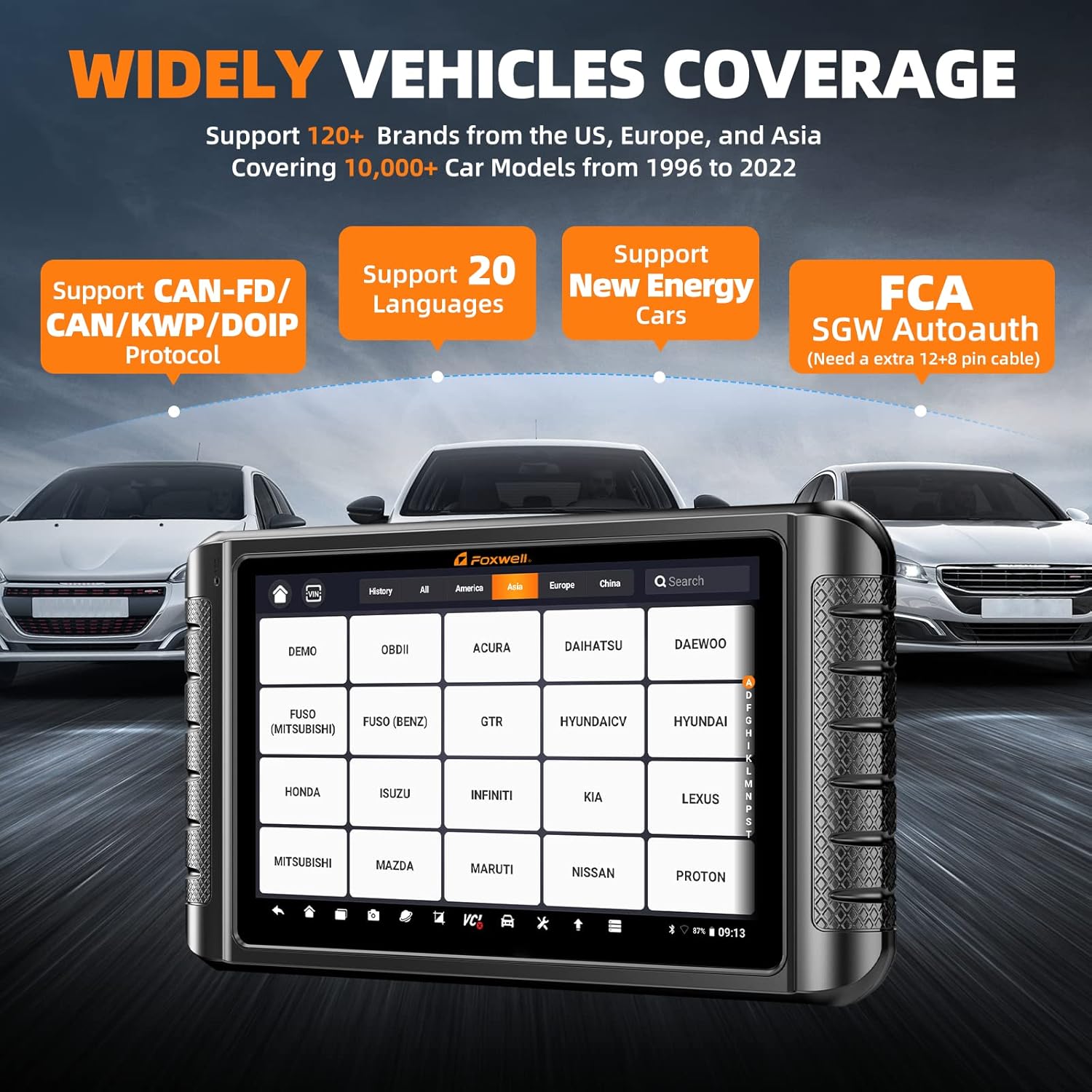 FOXWELL NT1009 Bluetooth Bi-Directional Scan Tool, ECU Coding, 30+ Reset, All System Diagnostic Tool, 3-Years Free Update, Fit for FCA Cars, CAN FD, 10.1 inch Car Scanner, OBD2 Scanner for All Cars