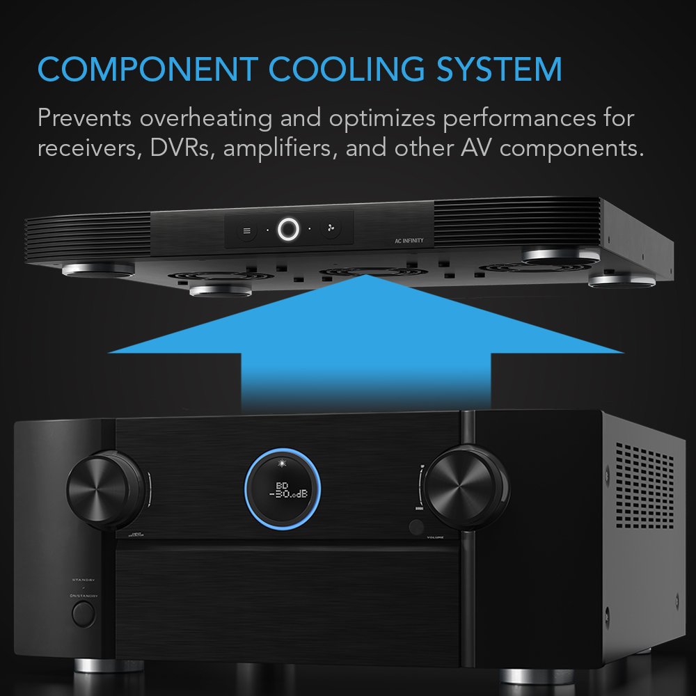 AC Infinity AIRCOM S10, Quiet Cooling Blower Fan System 17" Front-Exhaust for Receivers, Amps, DVR, AV Cabinet Components