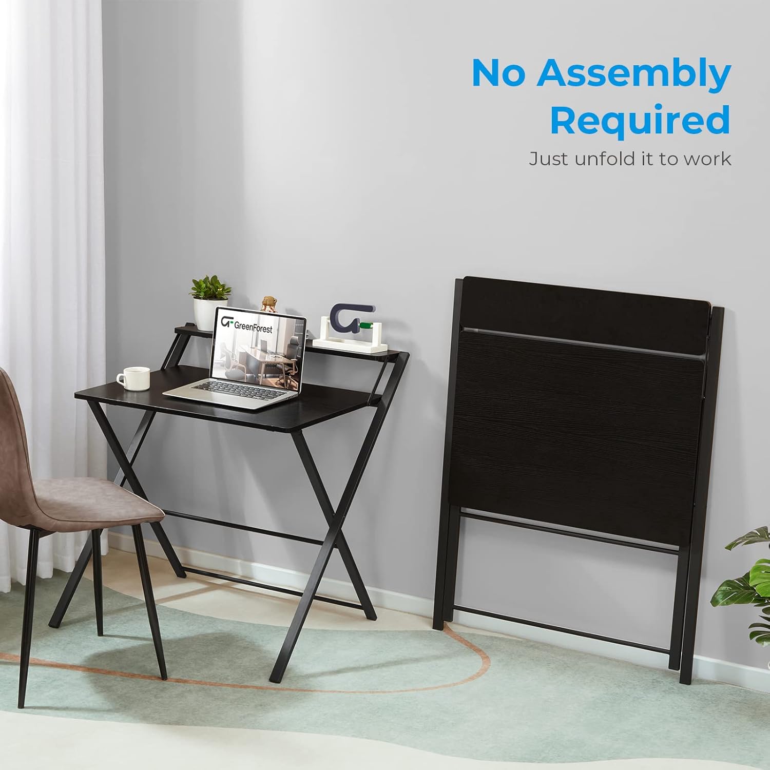 GreenForest Folding Desk No Assembly Required Small Size and Computer Desk with Storage Printer Shelf 58 inch