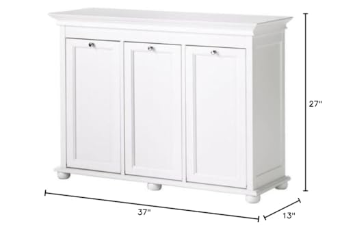 Hampton Bay 37 Inch White Triple Tilt Out Bathroom Hamper, 27" Hx37 Wx13 D, White