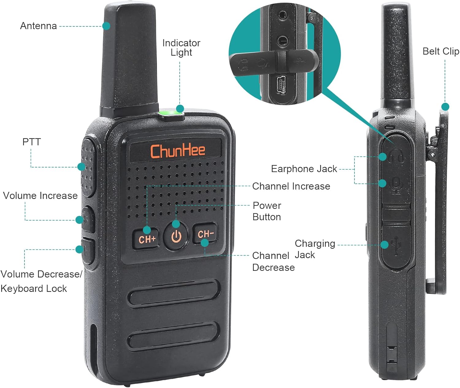 ChunHee Intercom Wireless System for Home-Caregiver Pager Intercom for Elderly Seniors Patients-Room to Room Communication System-Adults Walkie Talkie for Hiking/Camping/Vocation, 4 Pack