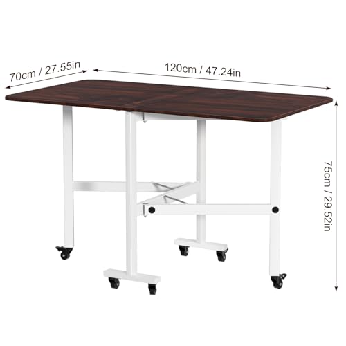 Folding Dining Table,Drop Leaf Dining Table,Foldable Expandable Table,Solid Wooden Foldable Workstation Desk with 6 Wheels,Rectangular Table for Kitchen Bedroom Living Room Bistro Brown