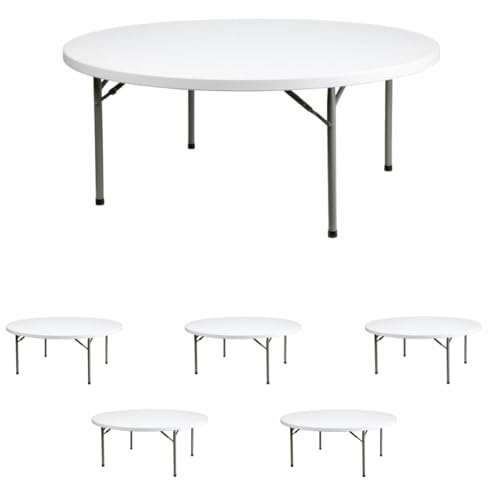 MOLFAR 3 PACK! 72 Round Heavy-Duty Granite White Folding Table - Durable, Portable, Multipurpose Premium-quality Folding Furniture Dining Table Space Saving Folding Furniture Portable Event Table
