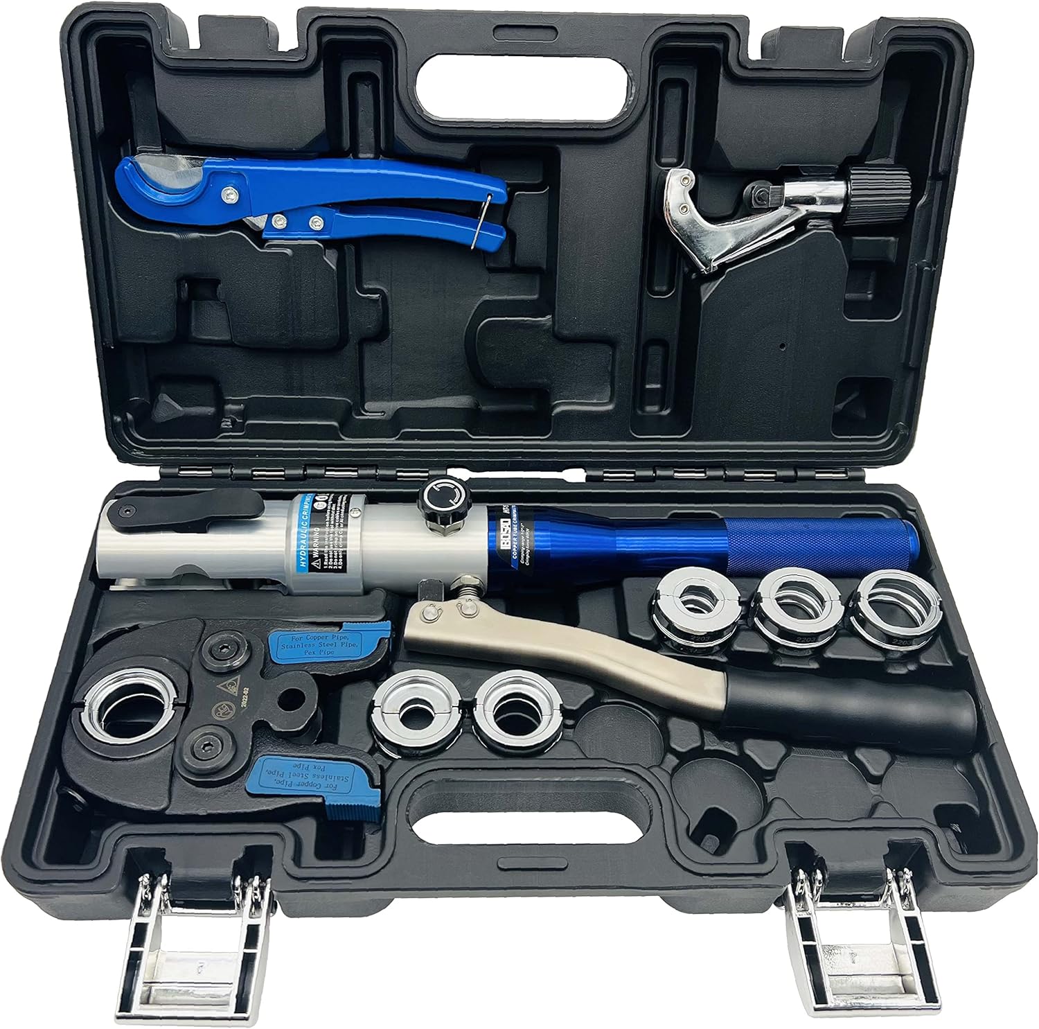 IBOSAD Copper Tube Fittings Hydraulic Pipe Crimping Tool with 1/2 inch,3/4 inch and 1 inch Jaw Copper Pipe Propress Crimpers Pressing Pliers,Suit for Narrow Space and Tee Fitting，Hydraulic drive