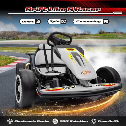 24V Electric Go Kart for Kids, 400W Drift Cart with EVA Tires, High/Low Speed, Max Speed 8.1 MPH, Music, Wireless, Electric Crazy Go-Kart Outdoor Ride on Toy for Kids Ages 6+, Red