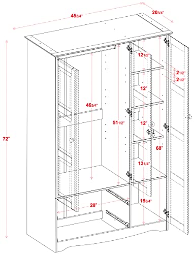 Palace Imports 100% Solid Wood Grand Armoire Wardrobe Closet, Java, 45.75" w x 72" h x 20.75", 4 Small Shelves, 1 Clothing Rod, 2 Drawers, 1 Lock Included. Renewable Eco-Friendly Wood, Made in Brazil
