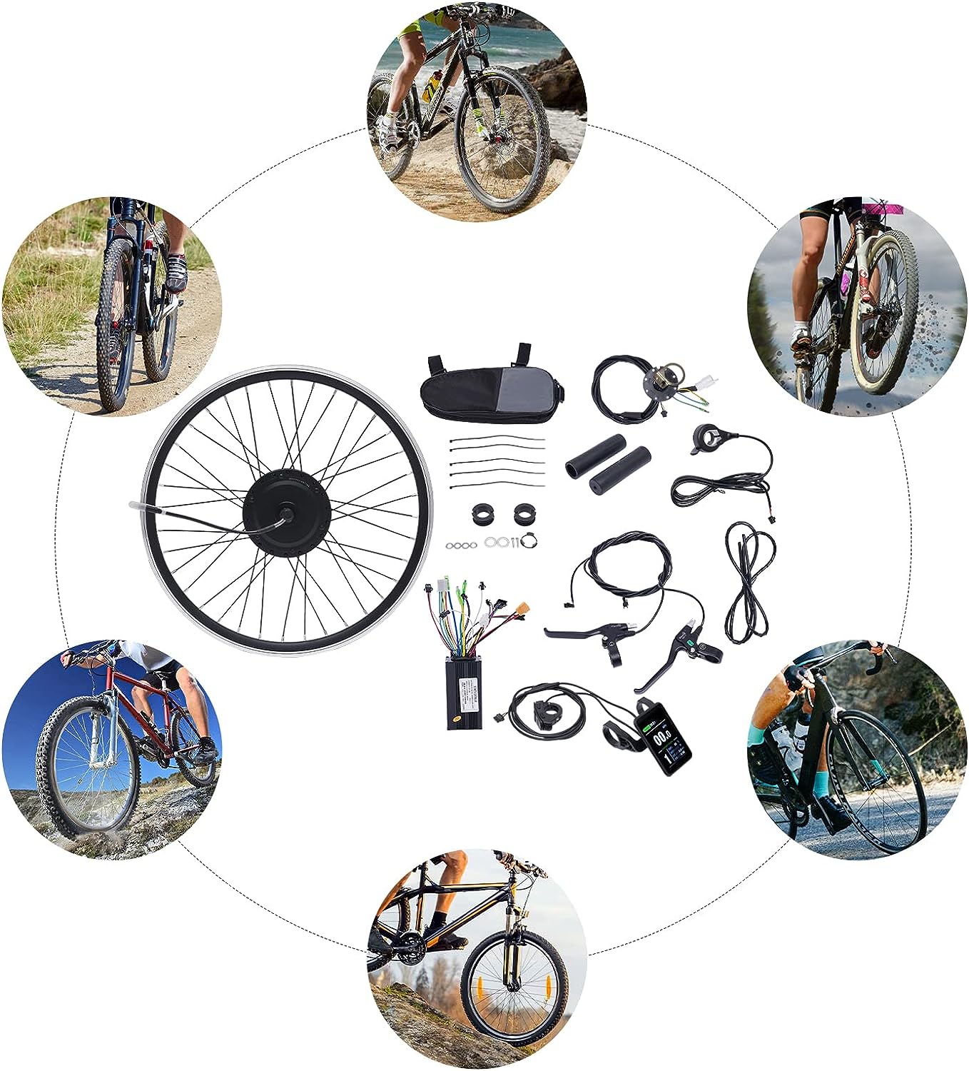 OUKANING 24" E Bike Electric Bicycle Motor Conversion Kit Front Wheel Hub Motor E Bike Cycling LCD 36V 500W