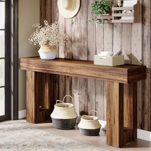 Tribesigns 63-Inch Long Console Table, Farmhouse Wooden Sofa Table Behind The Couch, Narrow Entryway Table for Entrance, Hallway, Living Room (Rustic Brown)