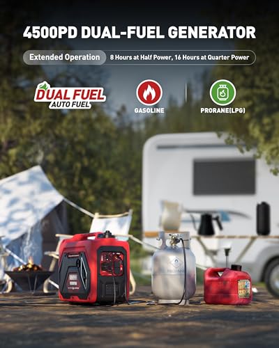 ERAYAK 4500W Dual-Fuel Portable Inverter Generator for Home Use, Camping Outdoor, 30A RV Ready, Auto Switch, Gas and Propane Powered, EPA, CO Sensor, Parallel Ready, Campact Design