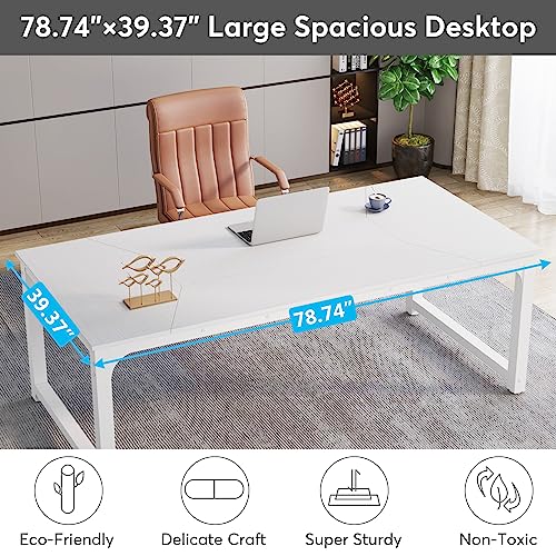 Tribesigns Modern Computer Desk, 63 x 31.5 inch Large Executive Office Desk Computer Table Study Writing Desk Workstation for Home Office, Spliced Desktop, White