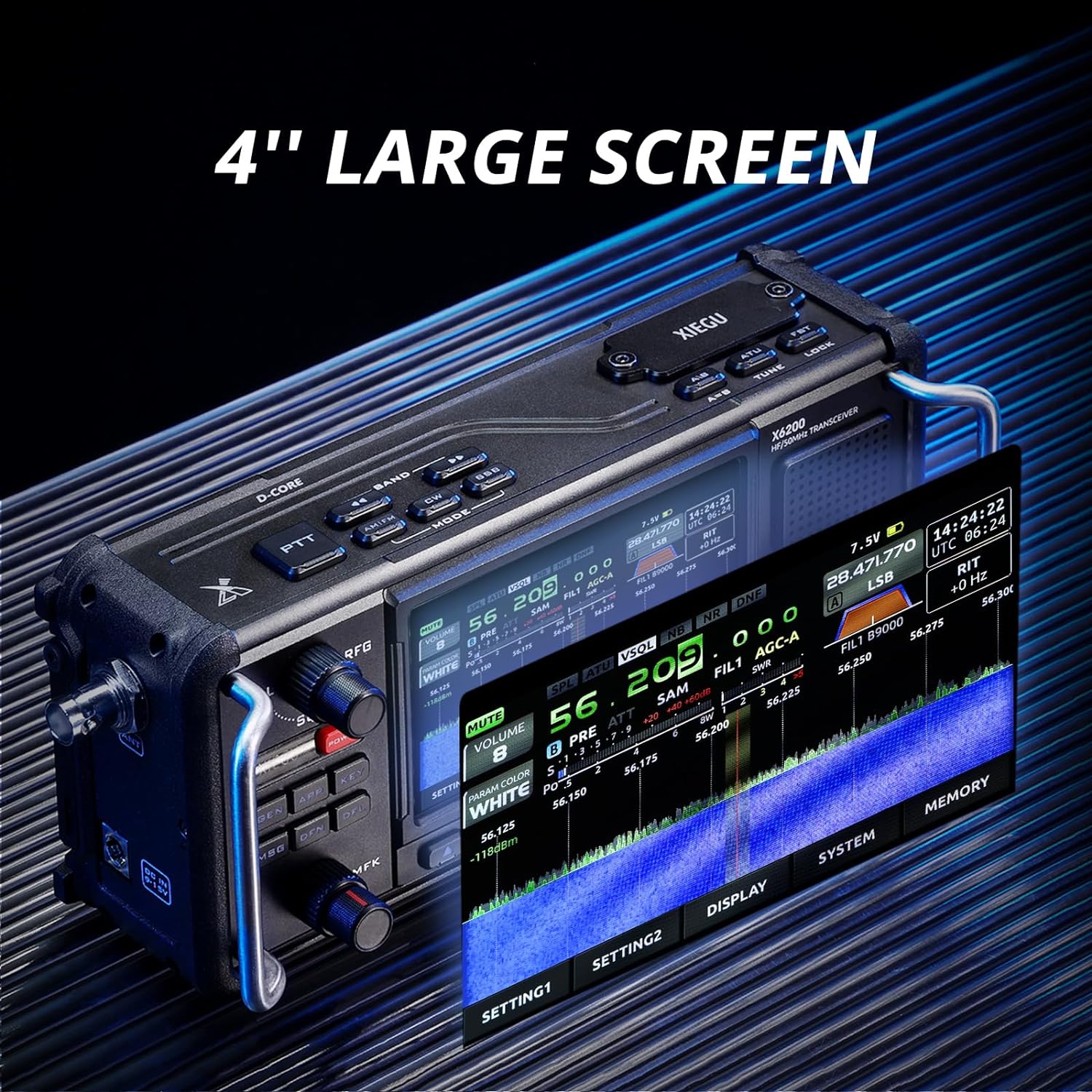 Xiegu X6200 HF Radio Transceiver, Portable HF/50MHz/WFM/AIR Receiver with RF Direct Sampling System, 3200mAh Replaceable Battery, 4" LCD Screen, Supports SSB/CW/AM/NFM/DIGI/WFM Modulations