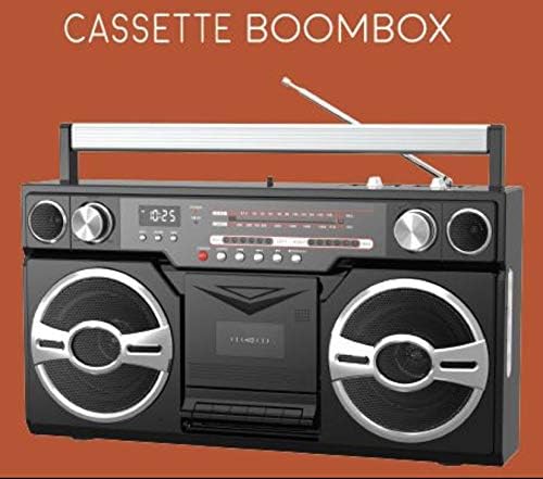 Milanix Vintage Retro 1980s Portable Boombox Cassette Player with Bluetooth, AM/FM Radio, USB, SD, Aux-in, AC/DC and Battery Operated