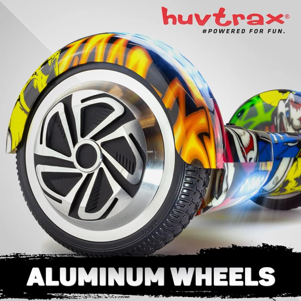 HUVTRAX Graffiti Hoverboard | Latest Model w/ Durable 6.5 Aluminum Wheels (NOT Plastic) Built-in Bluetooth & Speaker, Fun LED Lights, and Carrying Case