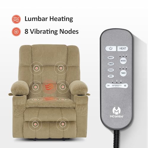 MCombo Dual Motor Power Lift Recliner Chair with Massage and Heat for Elderly People, Infinite Position, USB Ports, Cup Holders, Fabric 7890 (Medium-Regular, Burgundy)