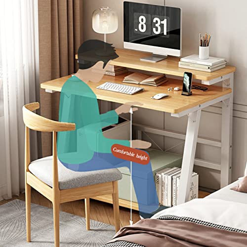 Computer Desk with Monitor Stand and Storage Shelves,30 Inch Small Computer Desk Home Office Desk Study Table for Small Spaces, Oak