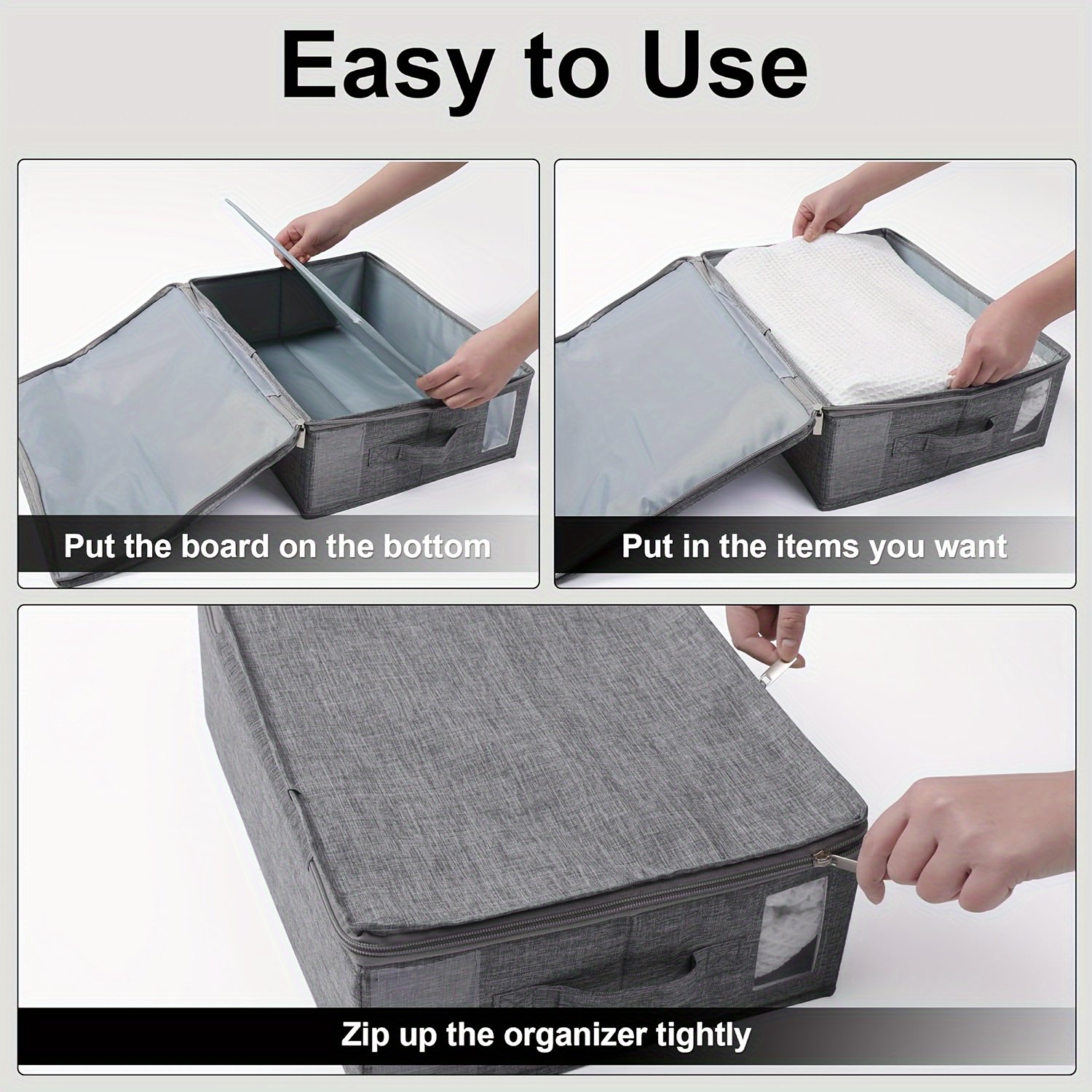 4-Pack Bed Sheet Organizers with Zipper &amp; Window, Insect-Proof Storage Bags with Handle &amp; Label for Sheet Sets, Duvet Covers &amp; Seasonal Clothing, Under-Bed Closet Organizer
