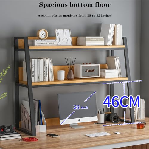 Desktop Bookshelf Desk Organizer Shelf 3-Tier Metal Structured Wood Panels Desk Hutch Bookcase Display Rack Storage for Computer Monitor for Dorm Office Home,30x13x35