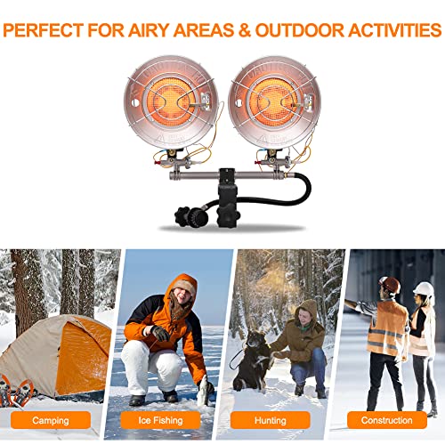 Propane Tank Top Heater, CAMPLUX Outdoor Tanktop Heater with Tip-Over Switch for Garage, Camping, Hunting, Double Burner Heavy Duty Steel 30,000 BTU