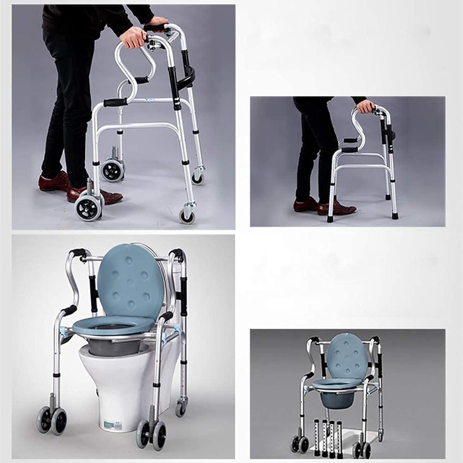 KOHARA Mobile Wheeled Commode Chair, Adjustable Height Mobile Commode Chair, WC Toilet Chair, Mobile Commode, Portable Bathroom Chair,Brakes