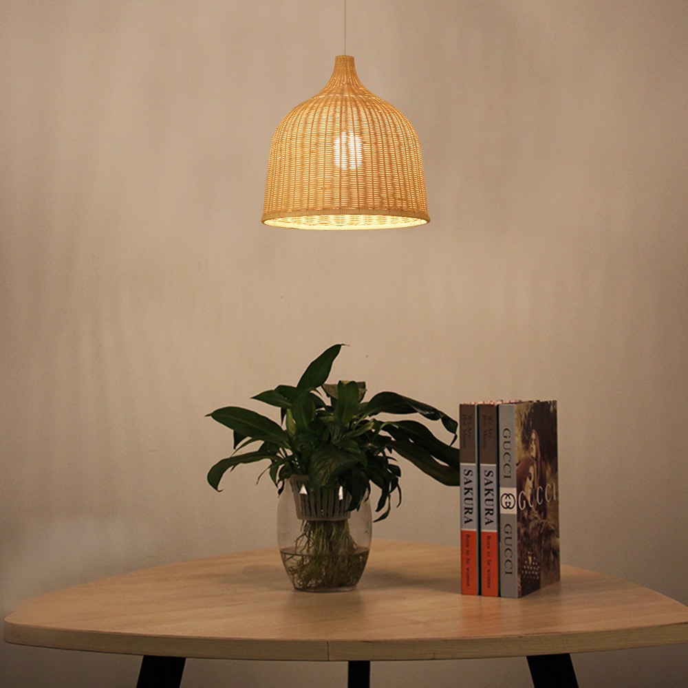 TFCFL Modern Bamboo Rattan Lights Fixture Bamboo Wicker Chandelier Basket Hanging Lamp Shades Decor 17.72"