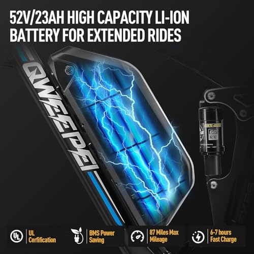 Dual Motor Ebike,37MPH Fast Electric Bike Peak 3000W/5000W 23AH Ebike for Adults UL Certified Battery Commuting Electric Bicycle 87 Miles Long Range 7-Speed 26" Fat Tire Full Suspension E Bike