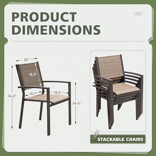 Flamaker Patio Chairs Textilene Outdoor Chairs Set of 6 Stackable Dining Chair for Backyard, Deck, Poolside (Grey)