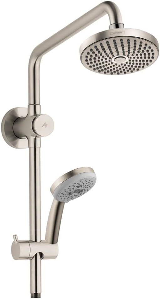 hansgrohe Croma DIY Complete Modern Showerpipe System with Showerhead & H&shower in Brushed Nickel 1.8GPM
