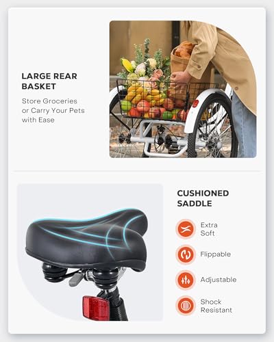 Viribus Electric Tricycle for Adults, 24 & 26 inch Electric Trike 350W(Peak 700W) with 468Wh Removable Battery, 3 Wheel Electric Bikes for Seniors, Motorized Adult Tricycle 7 Speed 330 lb. E Trike