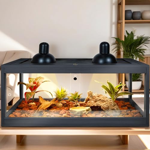 Reptile Terrarium Up to 81 Gallon, Reptile Habitat, Bearded Dragon Tank with Metal Mesh Roof, Suitable for All Types of Reptile, Lizard, Snakes (Black, 63 Gallon (40x20x20 Inch))