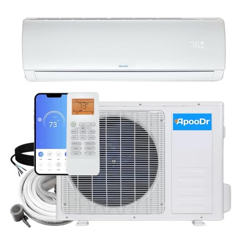 ApooDr AES Series 19 SEER2 Mini Split Air Conditioner Ductless Inverter System with Heat Pump, Wi-Fi with 16 Ft. Kit