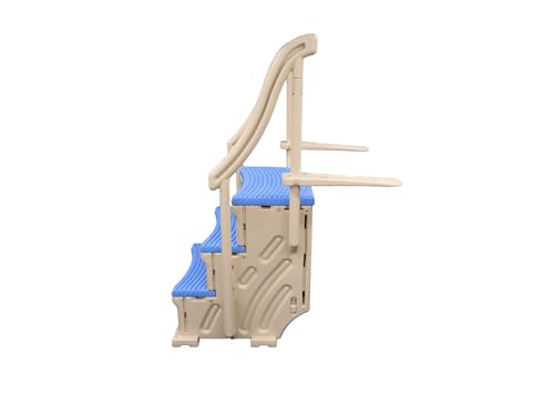 Confer Plastics Curve with Add On in-Pool Inground Pool Step 3 Tread Stair Entry System w/ 2 Handrails & Adjustable Mounting Brackets for In Ground Swimming Pool, Grey Treads