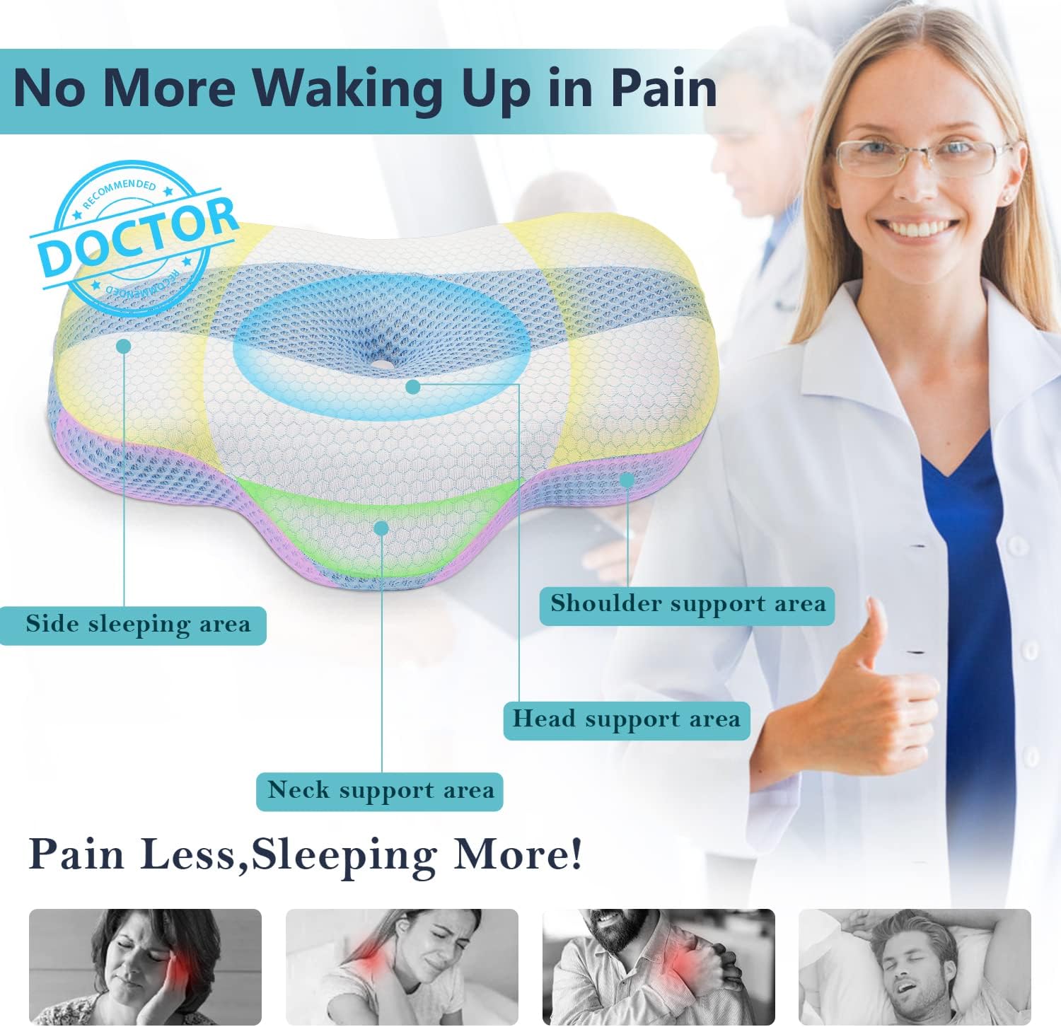 Cervical Memory Foam Pillow, Neck Support Pillow ​for Neck and Shoulder Pain Relief, Ergonomic Contour Neck Pillow for Sleeping, Back and Stomach Sleepers
