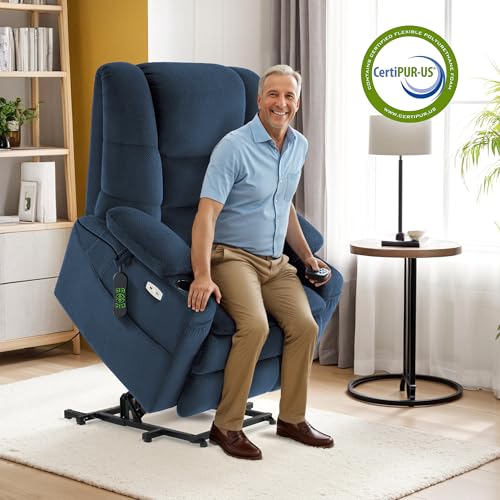 MCombo Large Triple Motor Power Lift Recliner Chair with Massage and Dual Heating, Adjustable Headrest for Tall Elderly People, Fabric 7634 (Grey, Large)