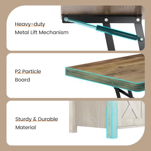 SEDETA Lift Top Coffee Table, 4 in 1 Multi-Function Convertible Coffee Tables with Storage and Hidden Compartment, Farmhouse Coffee Table Converts to Dining Table for Living Room, Grey