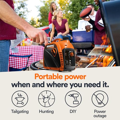 Generac 3,300-Watt Gas-Powered Portable Inverter Generator - Lightweight Design - USB Ports for Mobile Device Charging - COsense Technology - Perfect for Home use - Orange/Black
