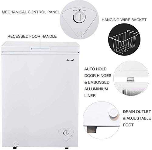 Smad Chest Freezer 10 Cu.Ft with 3 Removable Basket and Lock, Large Deep Freezer Low Noise, Perfect for Home, Kitchen, Garage and Basement, White