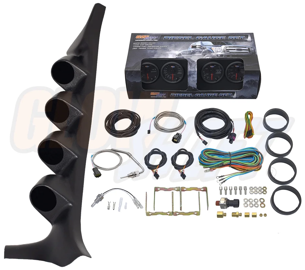 GlowShift 1992-1997 Ford F-Series Quad Gauge Package with Black 7 Color DS4 Gauge Set
