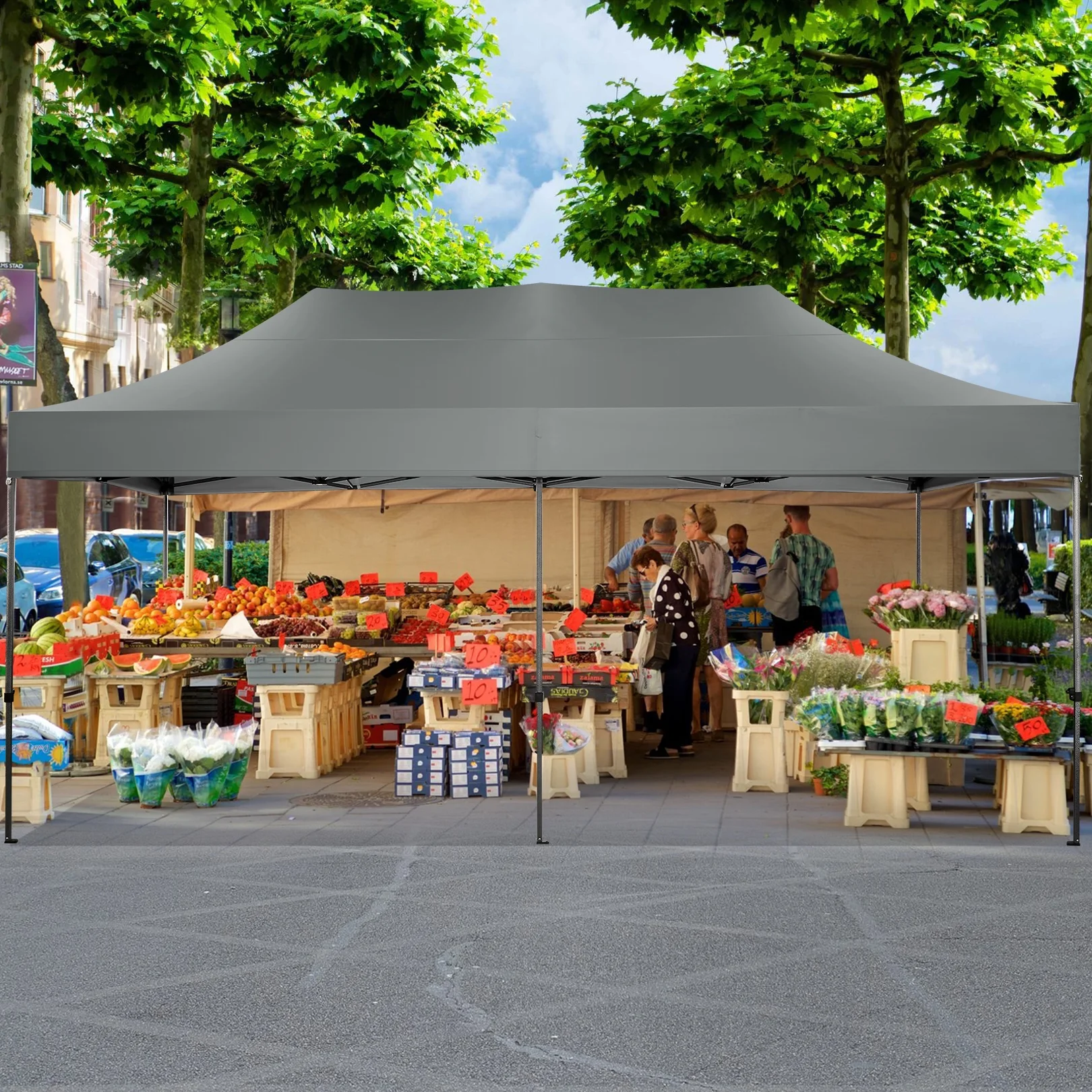 COBIZI 10x20 Pop up Canopy, Commercial Heavy Duty Canopy UPF 50+ All Weather Waterproof Outdoor Wedding Party Tents Gazebo with Roller Bag, Gray