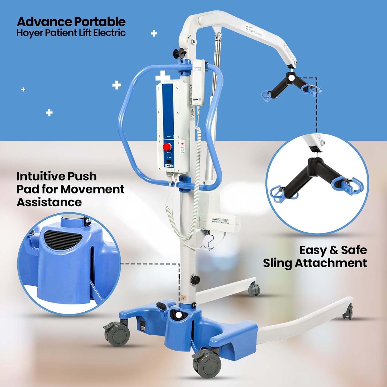 Joerns Hoyer Advance Portable Patient Lift | Electric Power | Lightweight and Robust | Safe Working Load 340 Lbs