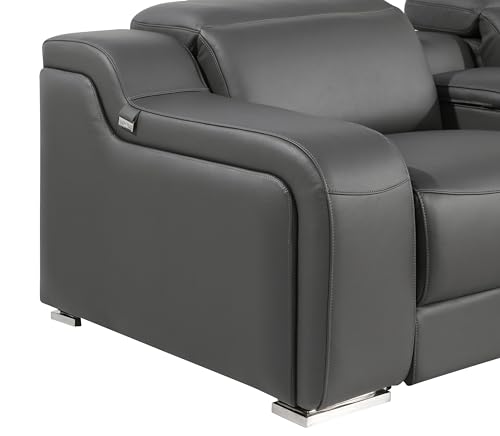 Ibero 12-Piece Italian Leather Sectional Sofa Set with 4 Recliners, Power Adjustable Headrests, USB and Wireless Phone Charger and Console Storage, Light Gray