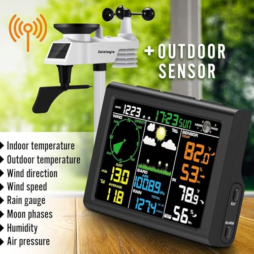 Sainlogic Professional WiFi Weather Station with Outdoor Sensor, Internet Wireless Weather Station with Rain Gauge, Weather Forecast, Wind Gauge, Wunderground, Black