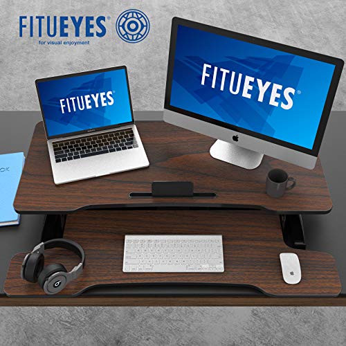 FITUEYES Height Adjustable Standing Desk 36” Wide Sit to Stand Converter Stand Up Desk Tabletop Workstation for Dual Monitor Riser FSD309101WB