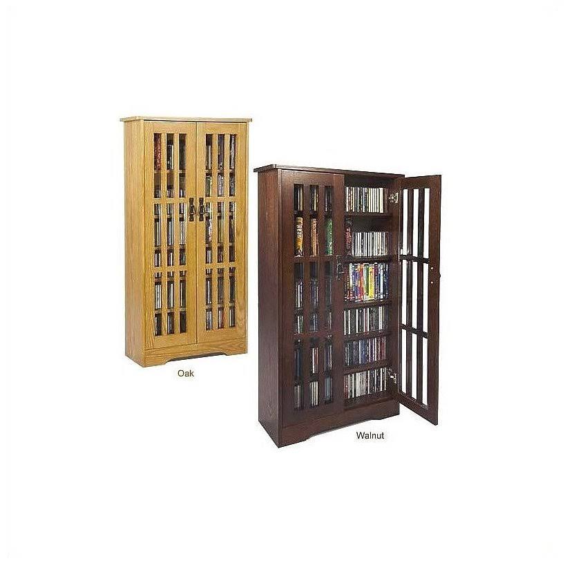 Leslie Dame Enterprises M-371 Mission Style Glass Cabinet Multimedia Storage, Oak