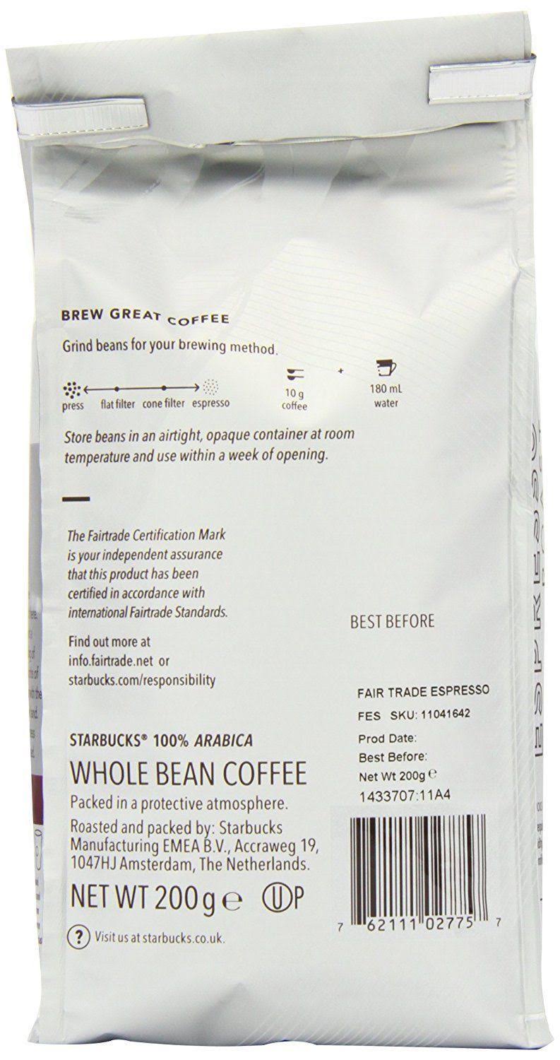 Starbucks Espresso Blend Whole Bean 200g - Pack of 6