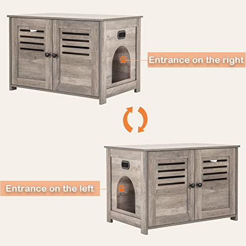DINZI LVJ Litter Box Enclosure for 2 Cats, Hidden Litter Box Furniture with Double Rooms, Dual Cat Litter House with Louvered Front Doors, 47.2" Hidden Cat Washroom, Wooden Cat Cabinet, Espresso