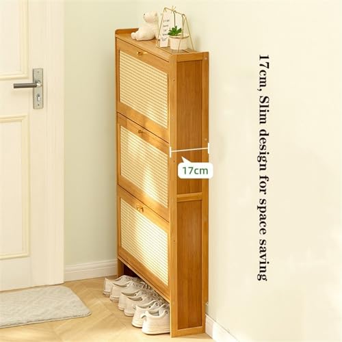 Shoe Rack Slim Shoe Storage Cabinet for Entryway, Bamboo Shoe Organizer with Flip Drawers, Free Standing Shoe Cabinet for Closet, Hallway Shoes Organizer