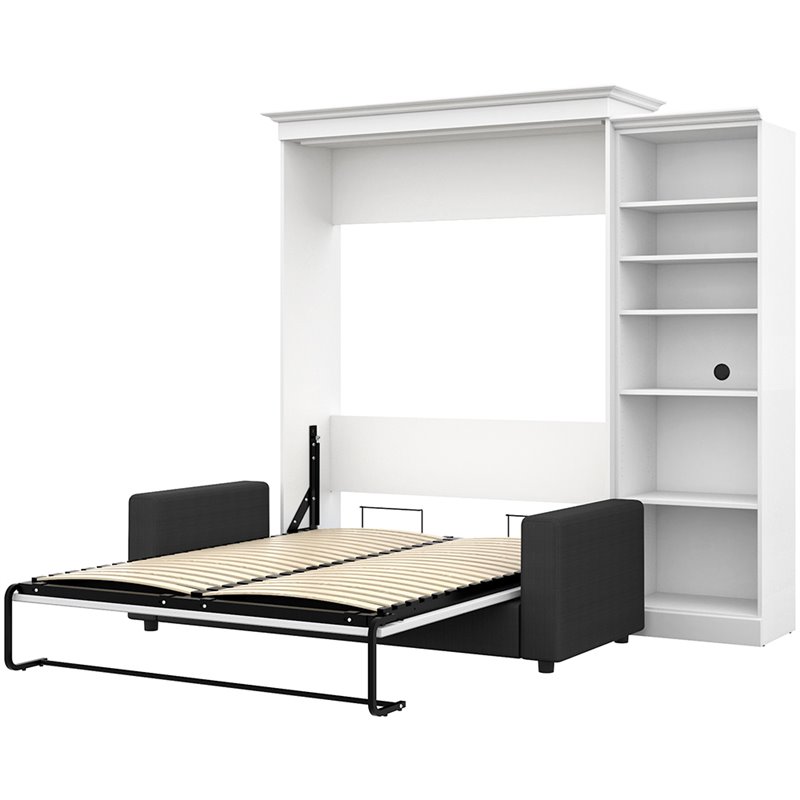 Atlin Designs Wood Queen Murphy Bed with Sofa & Organizer in White/Gray